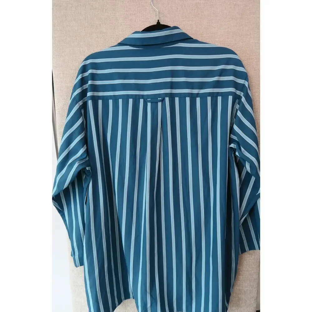 Lafayette 148 New York Teal & White Striped Popover Blouse
